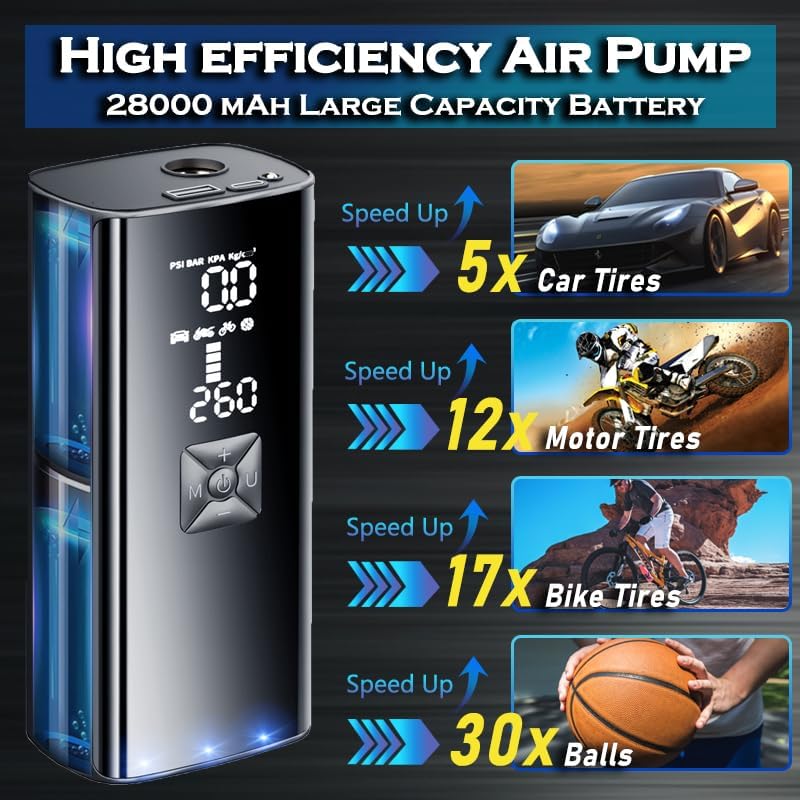 Miniatura 6 de Inflador de neumáticos, compresor de aire portátil, inflador de neumáticos de automóvil, bomba de aire inalámbrica para neumáticos de automóvil,