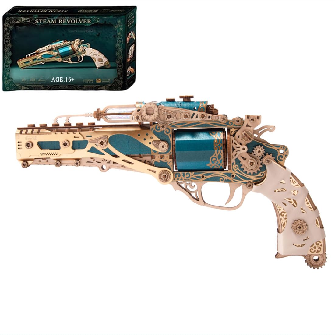 3D Wooden Puzzles for Adults-318PCS Revolver Model Kits to Build for Adults-Wood Puzzles Hobbies for Men-Mechanical Model Brain Teaser Gift Idea for