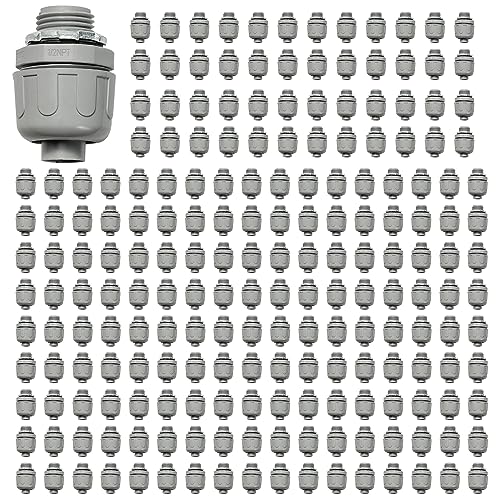 HDHAODA Conduit Connectors, 1/2 Inch Liquid Tight Connector NPT Non-Metallic for PVC Electrical Flexible Conduit Fittings, 180 Degree Straight, UL Listed for Home Outdoor Tubes Tools, Grey (200-Pack)