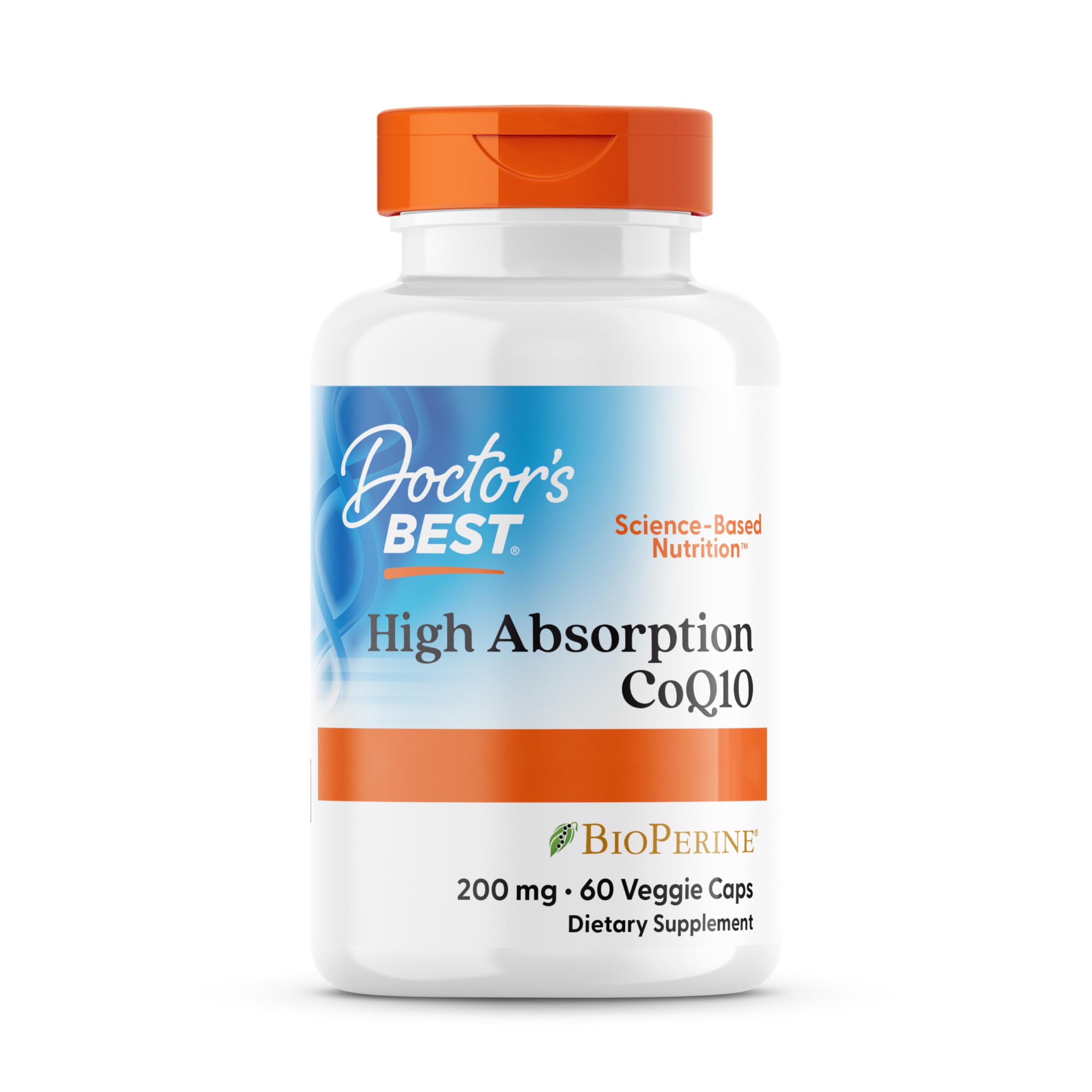 Doctor's Best, High Absorption CoQ10 avec BioPerine, 200mg, 60 Capsules végétaliennes, Testé en laboratoire, Sans Gluten, Sans Soja, Végétarien