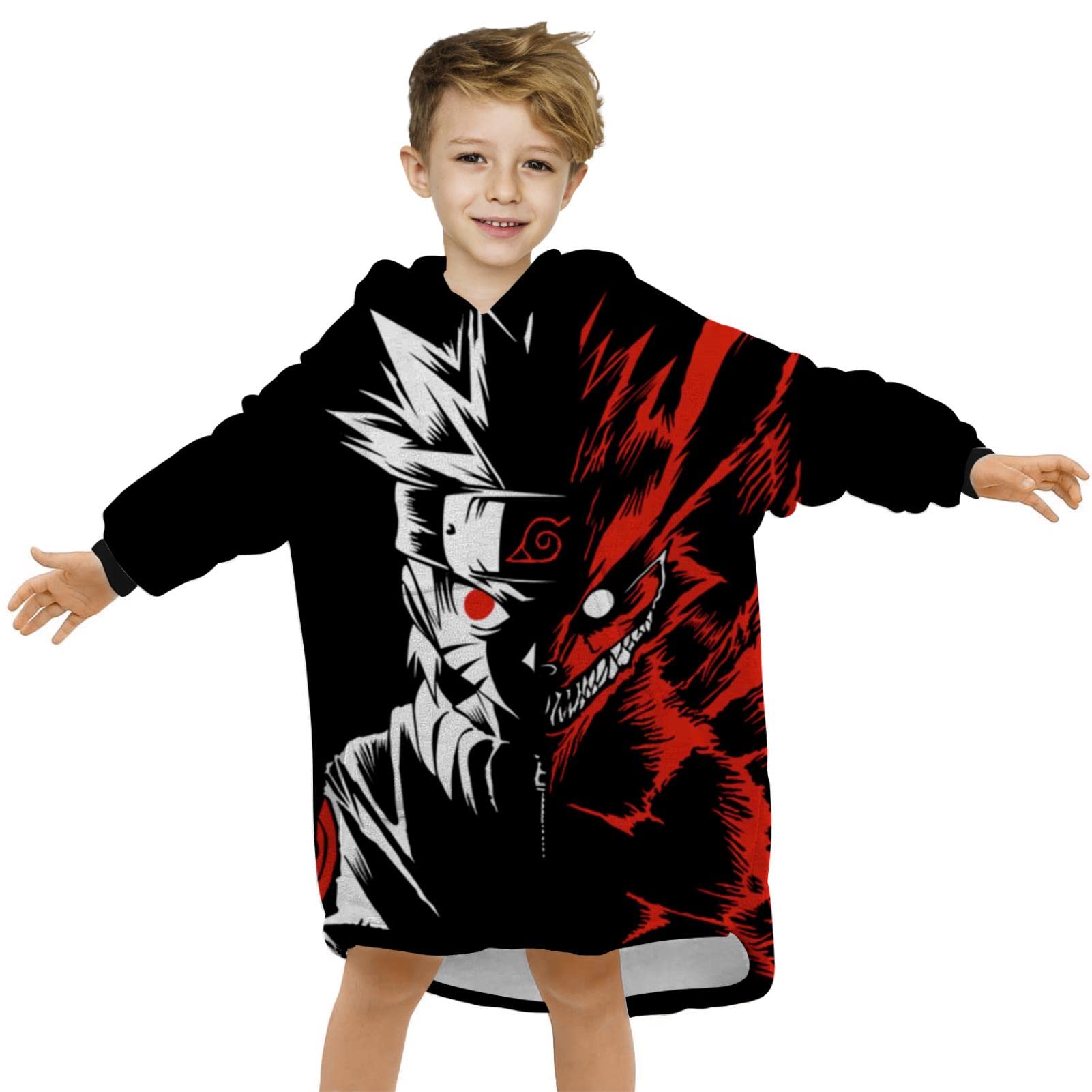 Kids Anime Blanket Hoodie, Oversized Microfiber Wearable Blanket Super Warm Fleece Blanket Sweatshirt with Pockets for Boys Girls