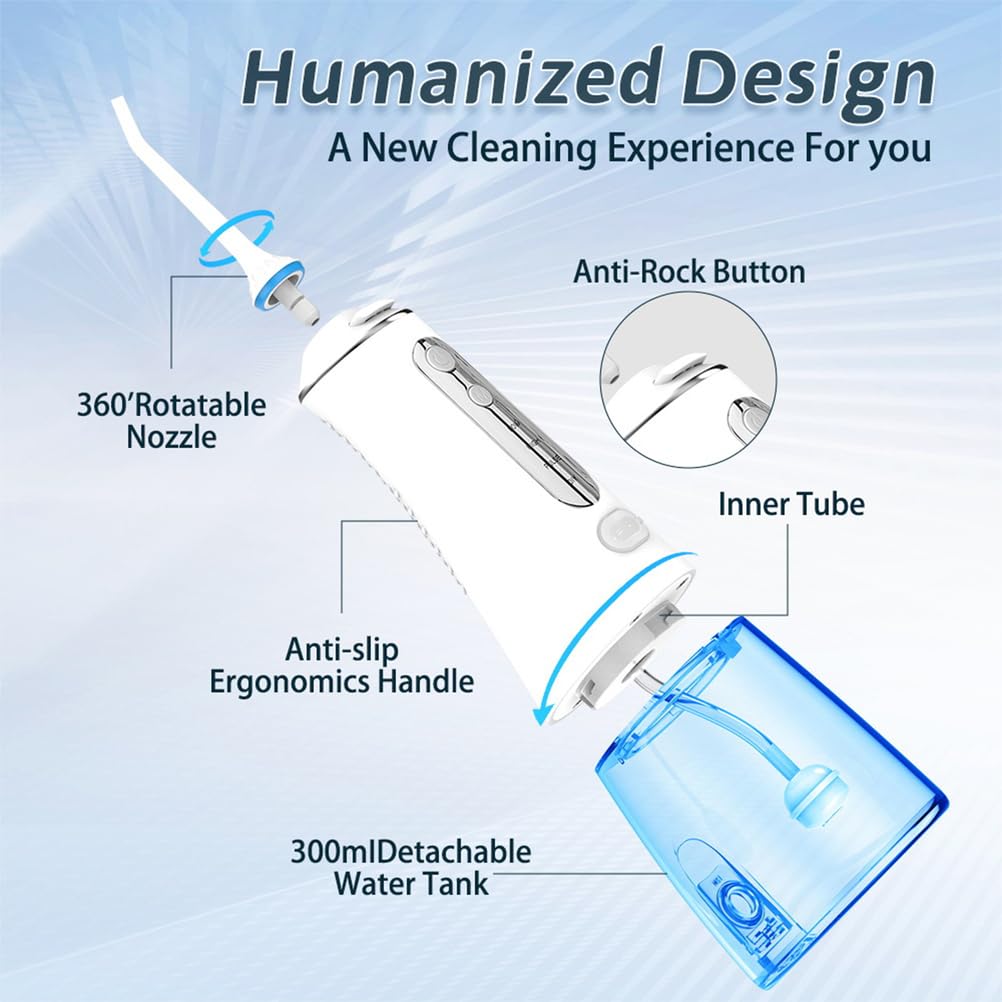 Irrigador Bucal Portátil Inalámbrico con 4 Modos Y 6 Boquillas De Chorro, Resistente Al Agua IPX7, Recargable.