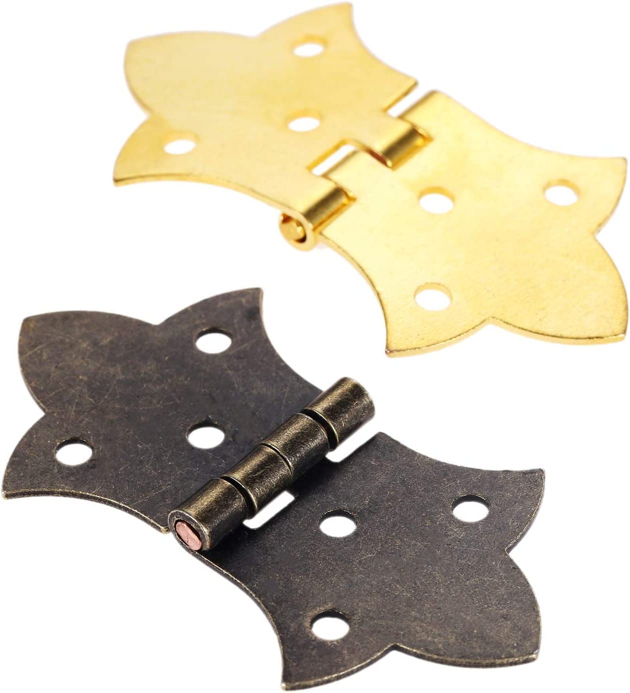 Bisagra a tope del gabinete, bisagras para puertas plegables, 2 piezas Bisagras de flores de bronce antiguo / oro Herrajes para muebles de bricolaje 6 agujeros Bisagra de hierro Puerta del cajón del
