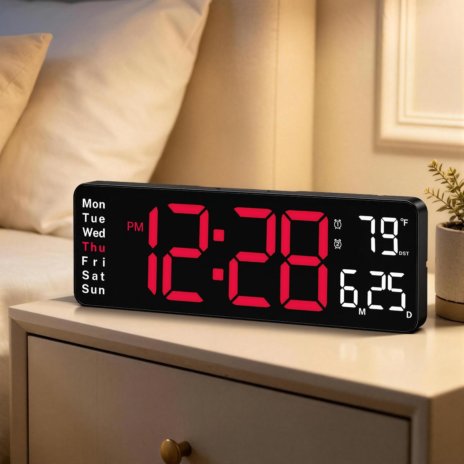 Digital Wall Clock for Bedroom, 13" Digital Clock Large Display