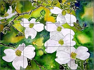 Botanical Tile Backsplash Dogwood Tree Flowers by Derek McCrea Art Kitch...