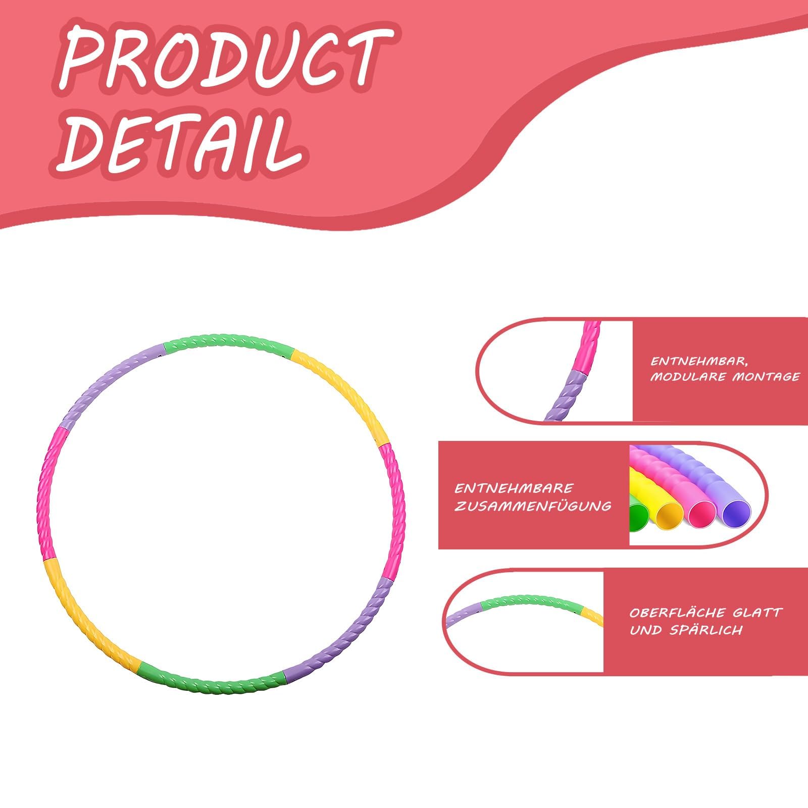 2 pezzi 8 sezioni Hula Hoop pneumatici colorati hula hoop per bambini rimovibile Hoola Hoop bambini 8 anni per compleanno ragazze dai 3 4 5 6 7 8 9 anni