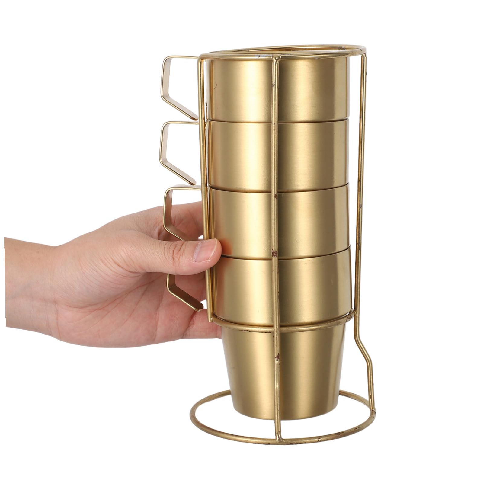 Tazas Apilables de Acero Inoxidable para Doble Pared Aislante con Asa y Soporte Dorado Tazas Térmicas para Café Té y Bebidas Frías para Camping y Uso Doméstico