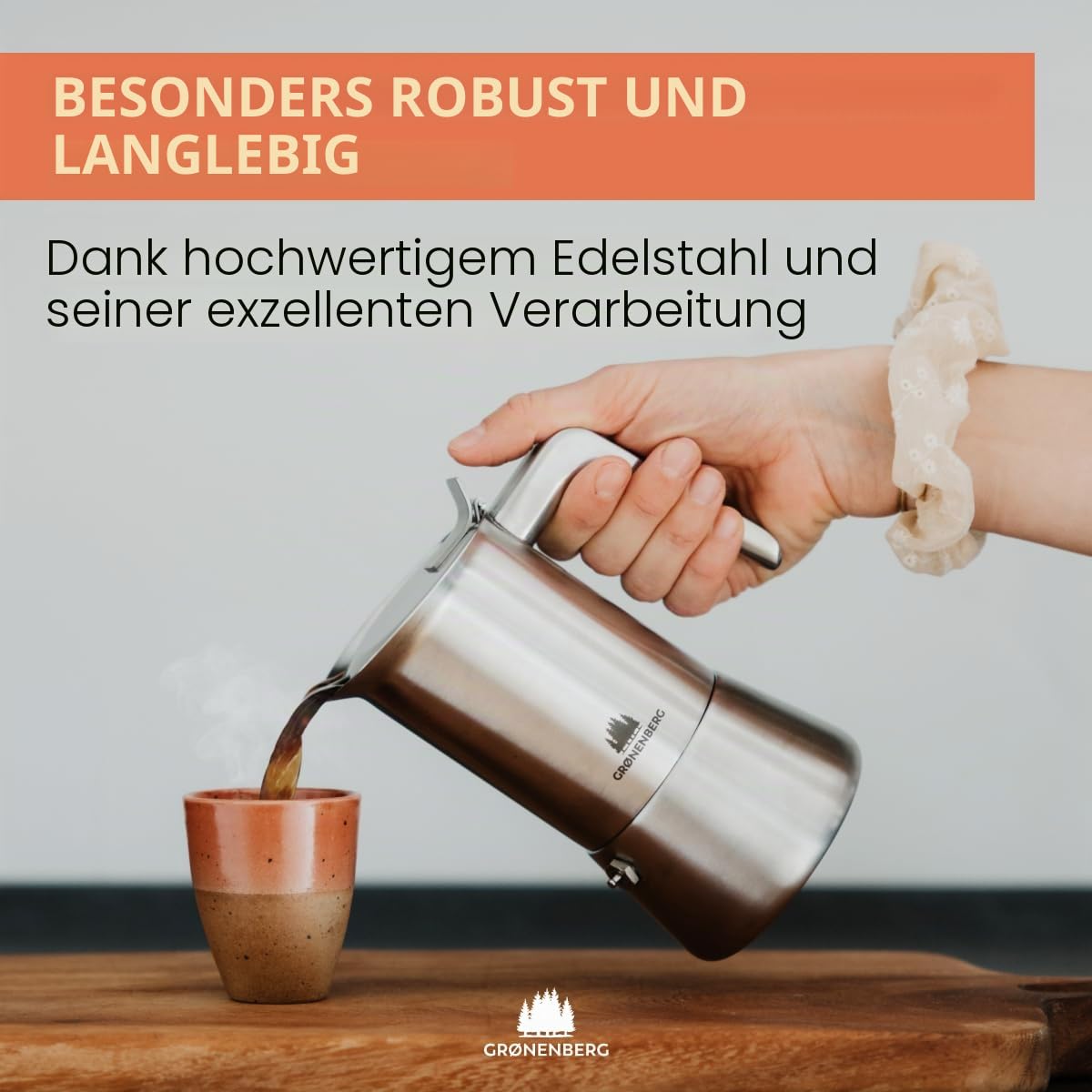 Groenenberg Spar Set 4 | Espressokocher Edelstahl 6 Tassen + Kaffeemühle manuell | Induktion Espressokanne (300ml) + Handkaffeemühle