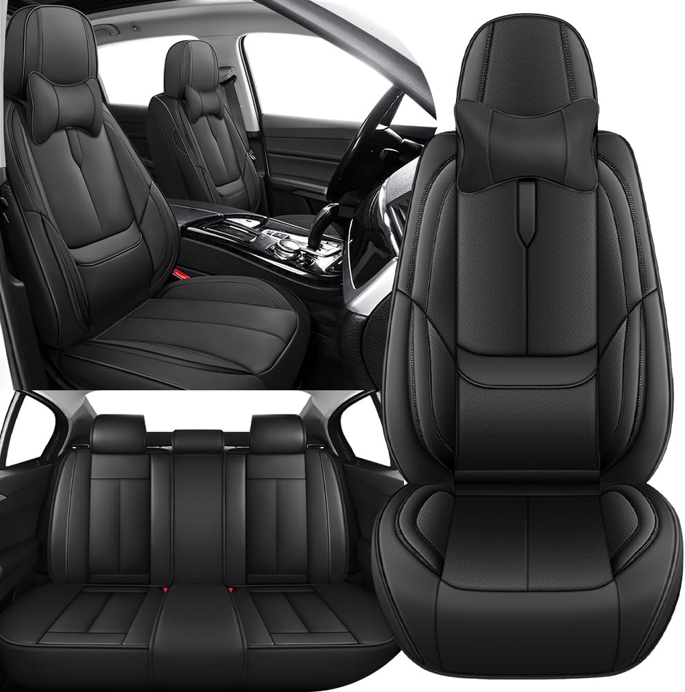 Luxury Car Seat Cover for Toyota bZ4X 2023-2026, Simple Comfortable Front and Rear Split Bench Auto Seat Protectors from Damage with Pillows (Full Set, Black)