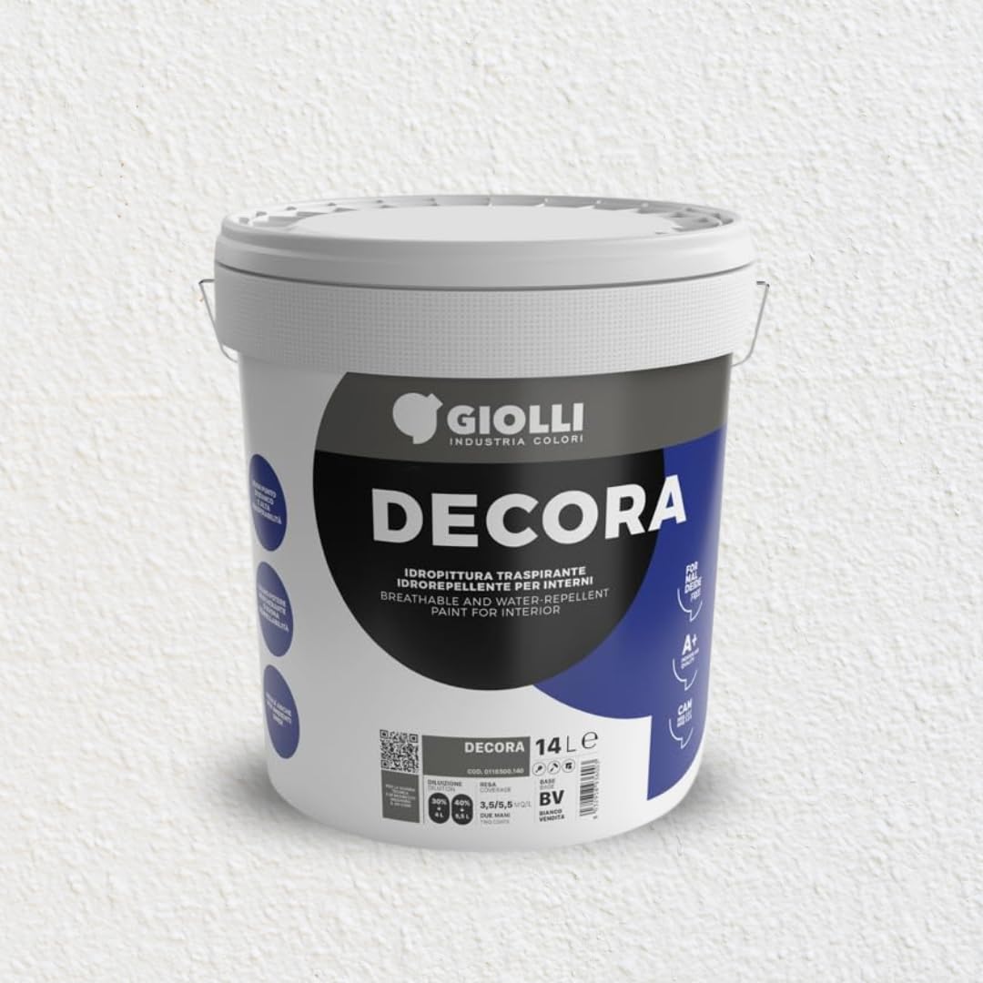 Giolli industria colori | Pittura Bianca per Interni Lavabile Giolli Decora - Idropittura Murale ad Azione Traspirante - Vernice Bianca da Muro Interno a Mano Unica - 14 L