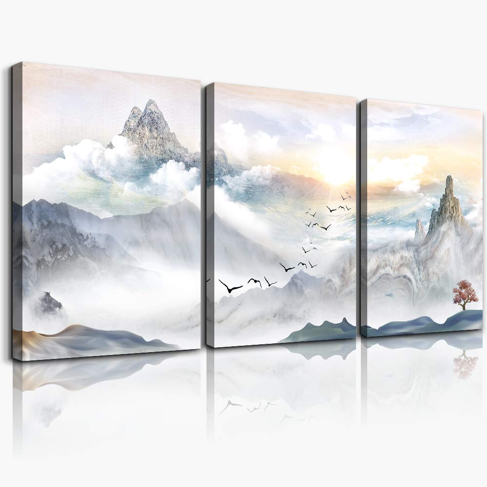 Mountain Landscape Abstract Painting Canvas Wall Art For Living Room Bathroom Wall Decor