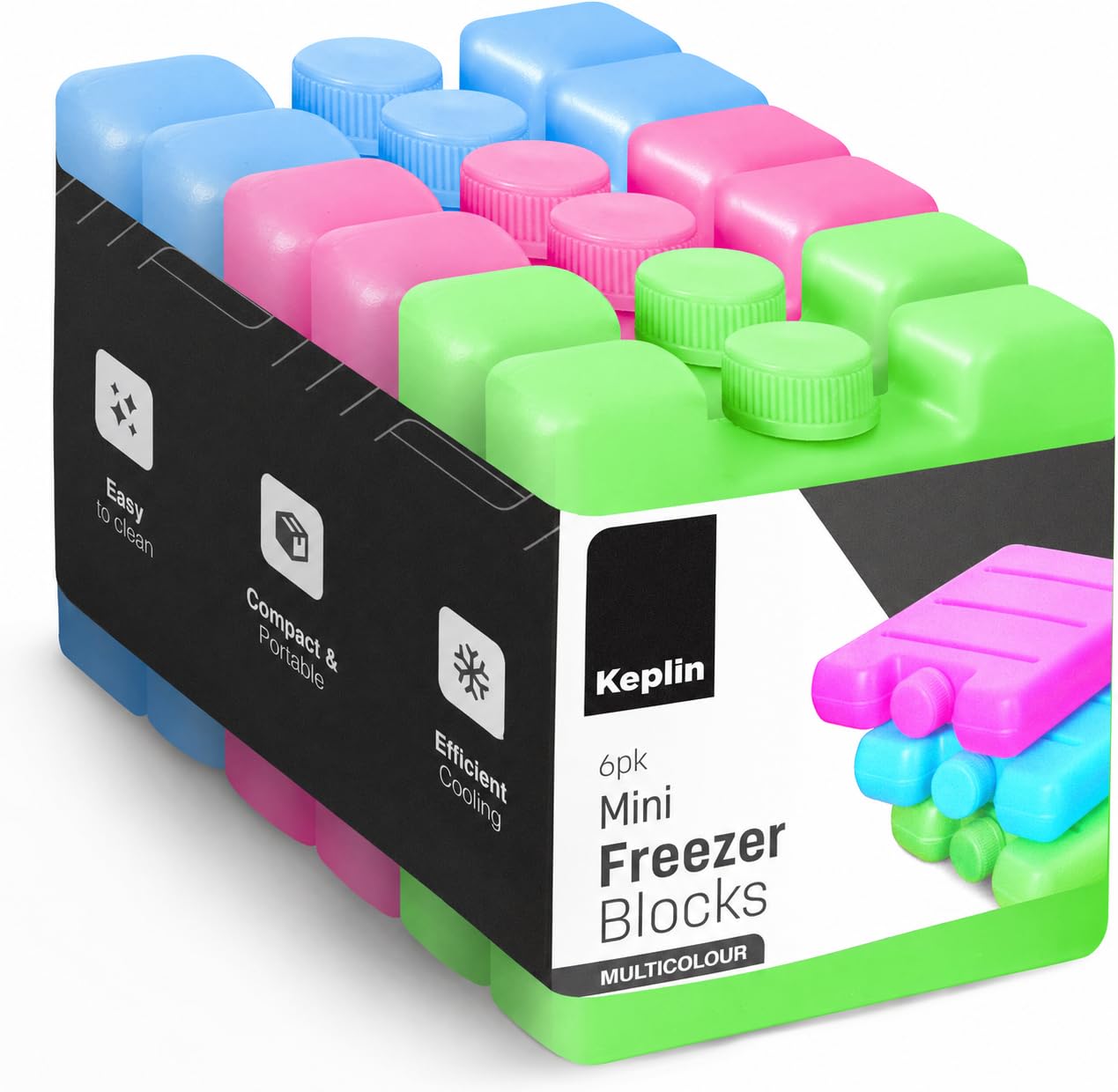 KEPLIN Mini Freezer Ice Packs (6 Pack) – Multicolour Reusable Cooling Blocks for Lunch Boxes, Small Cooler Bags, Travel & Picnic – Compact Design with Long Lasting Cooling Performance