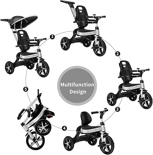 Miniatura 2 de FUNYARD Triciciclo, triciclo para niños pequeños 7 en 1 con licencia de Mercedes Benz, cochecito de triciclo para niños pequeños con mango de empuje