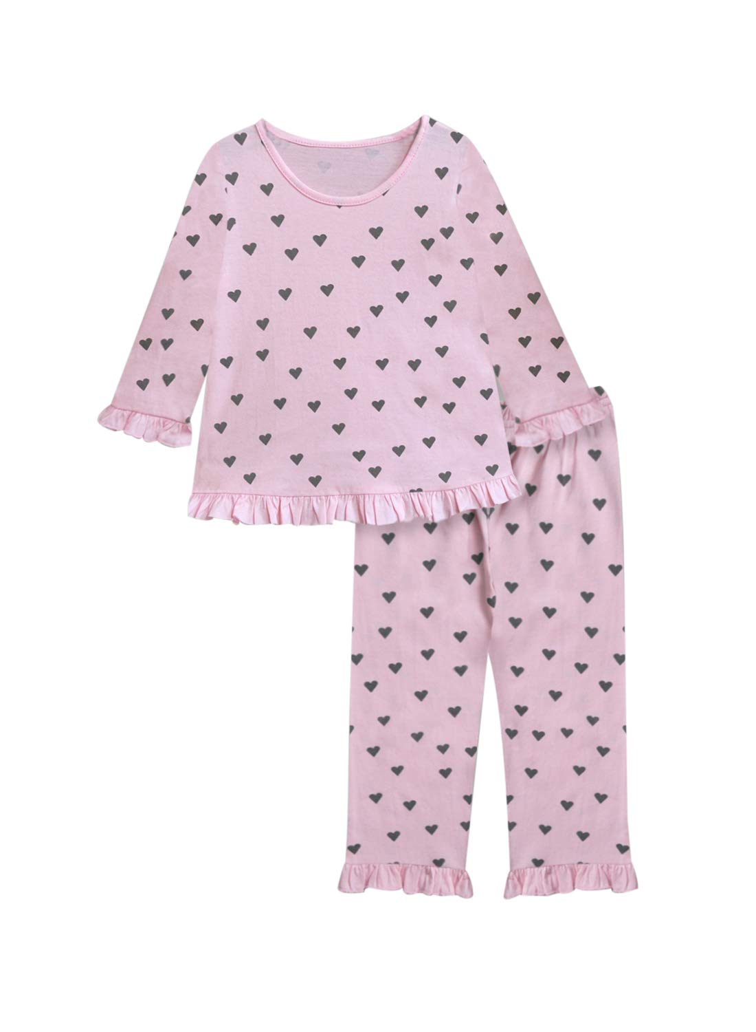 A.T.U.N. (ALL THINGS UBER NICE) Cotton Blend Girls Soft Heart Print Ruffle Ankle Length Night Suit