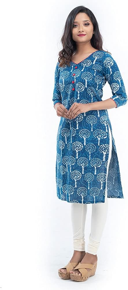 Indigo Dyed Handblock Print Straight Kurta