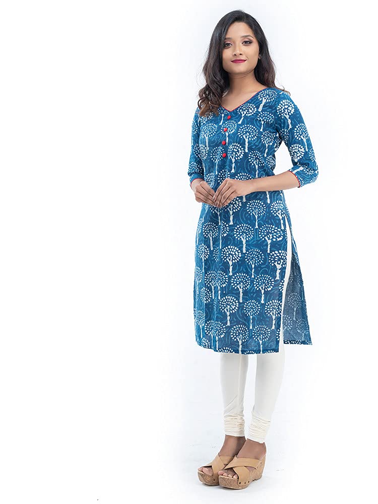 Indigo Dyed Handblock Print Straight Kurta