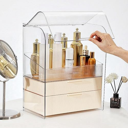 Miniatura 2 de Caja organizadora de almacenamiento de maquillaje, vitrinas de cosméticos grandes, a prueba de polvo e impermeable, organizador de cosméticos para