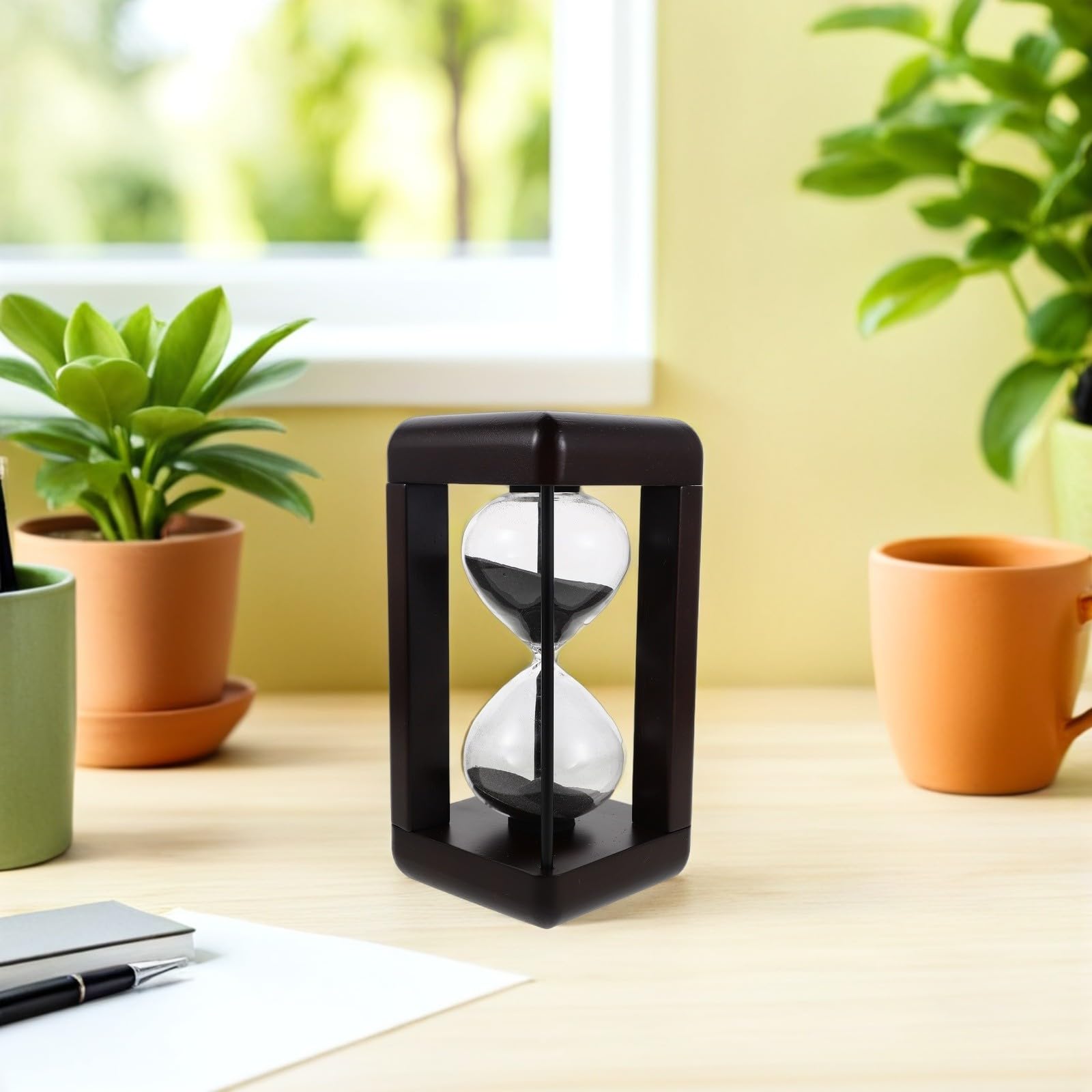 POPETPOP Vintage Sanduhr aus Glas und Holz 30 Minuten Timer ohne Batterien für Küche und Wohnzimmer als Dekorativer und Präziser Zeituhr
