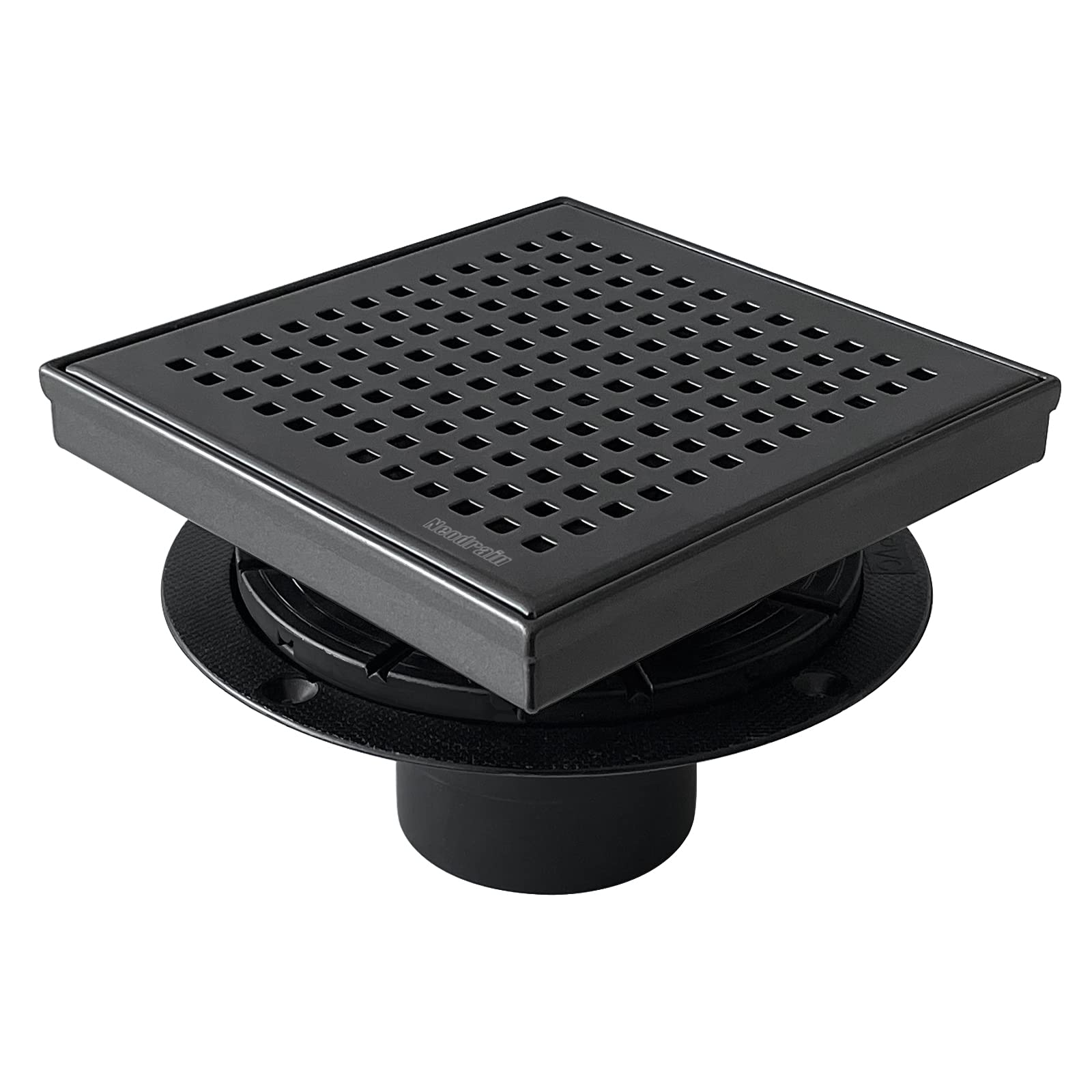 Neodrain Quadratischer Duschablauf mit abnehmbarem Quadrato-Muster, 15,2 cm, 304 Edelstahl, inklusive Duschablauf-Basis, Haarsieb, Schwarz