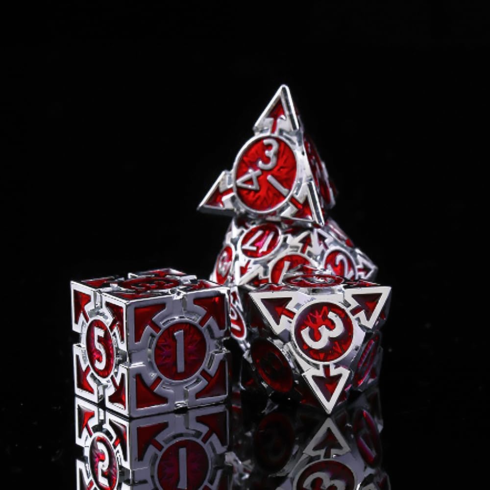 RULE DICE Metal DND Dice Set, D&D Dungeons and Dragons Dice, Large Role Playing Polyhedral D&D Dice Sets, Red Weighted Metallic D and D Dices, MTG RPG Dice DND with D & D Gifts Box