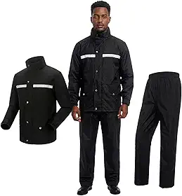 Capa de Chuva, camada Impermeável com Faixa Refletiva – Kit Jaqueta + Calça Corta Vento para Motociclista, Ciclista, Entregador, Pescador – Proteção Contra Chuva e Vento Tamanho XG 170-175cm 60-75kg