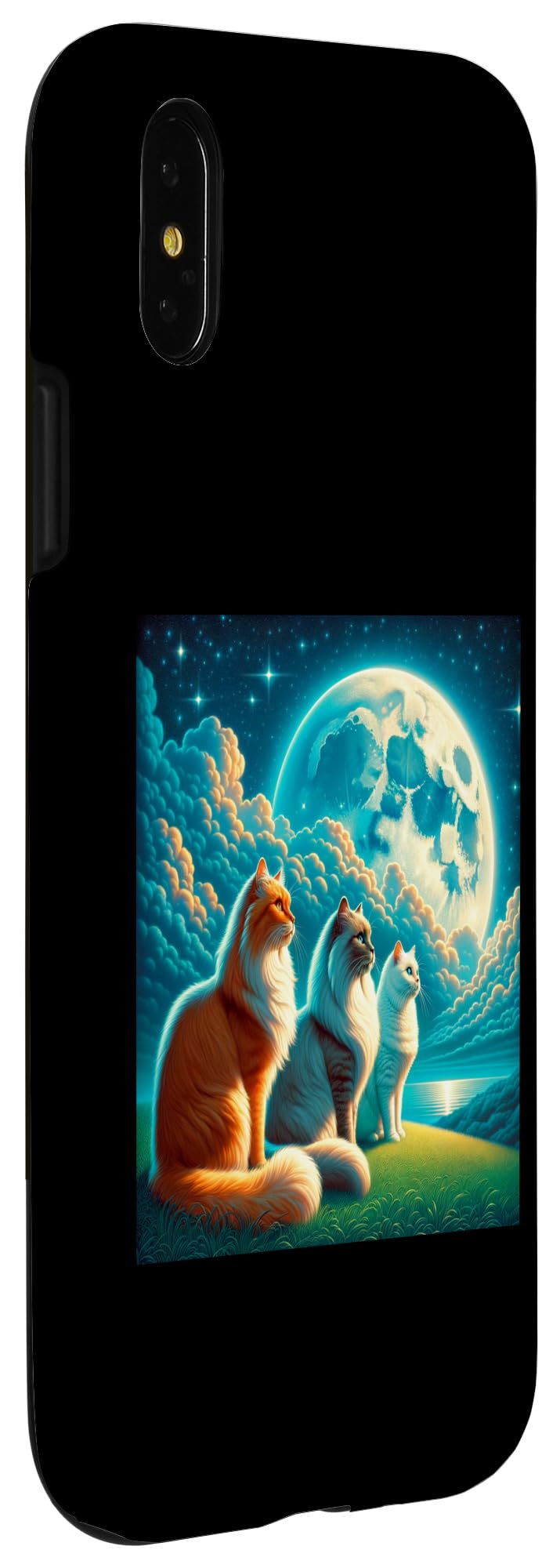 iPhone X/XS Stargazing Cats with Moon and Stars Night Sky Case - Image 3