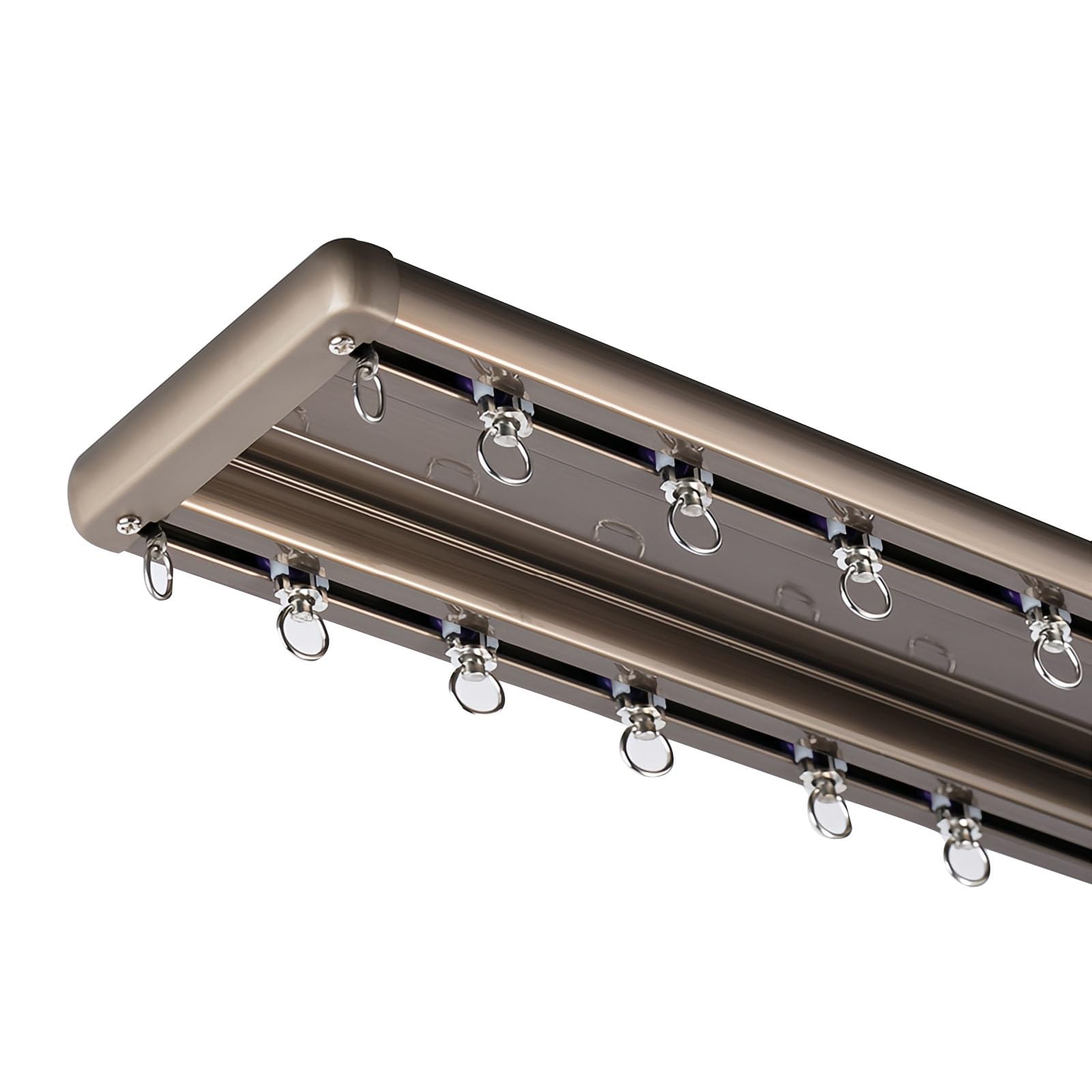 Système de tringle à rideaux double rangée silencieuse pour faux plafond - 1,16 m (3,8 pi) marron, idéal pour préserver l'intimité dans les espaces ouverts, fonctionnement fluide, installati