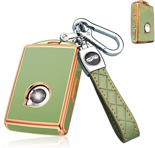SANRILY 1 funda para llavero Volvo XC90 XC60 S60 XC40 sin llave cubierta completa con llavero de TPU a la moda, borde dorado, funda para llave verde