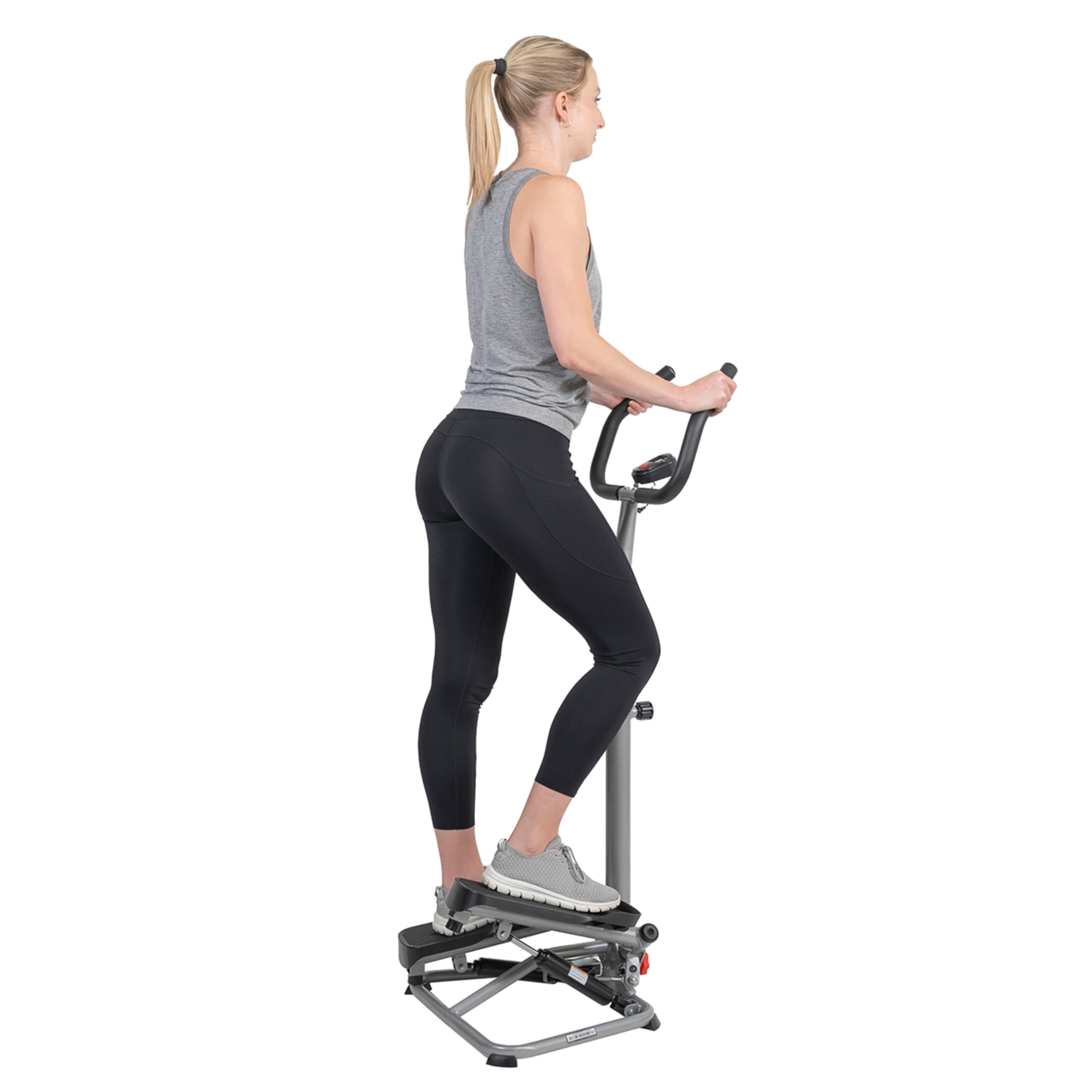 Sunny Health & Fitness Stair Stepper w/Handlebar, Height-Adjustable, Low-Impact Cardio Workout for Legs, Core and Glute, LCD Monitor, Optional SunnyFit App Enhanced Connectivity
