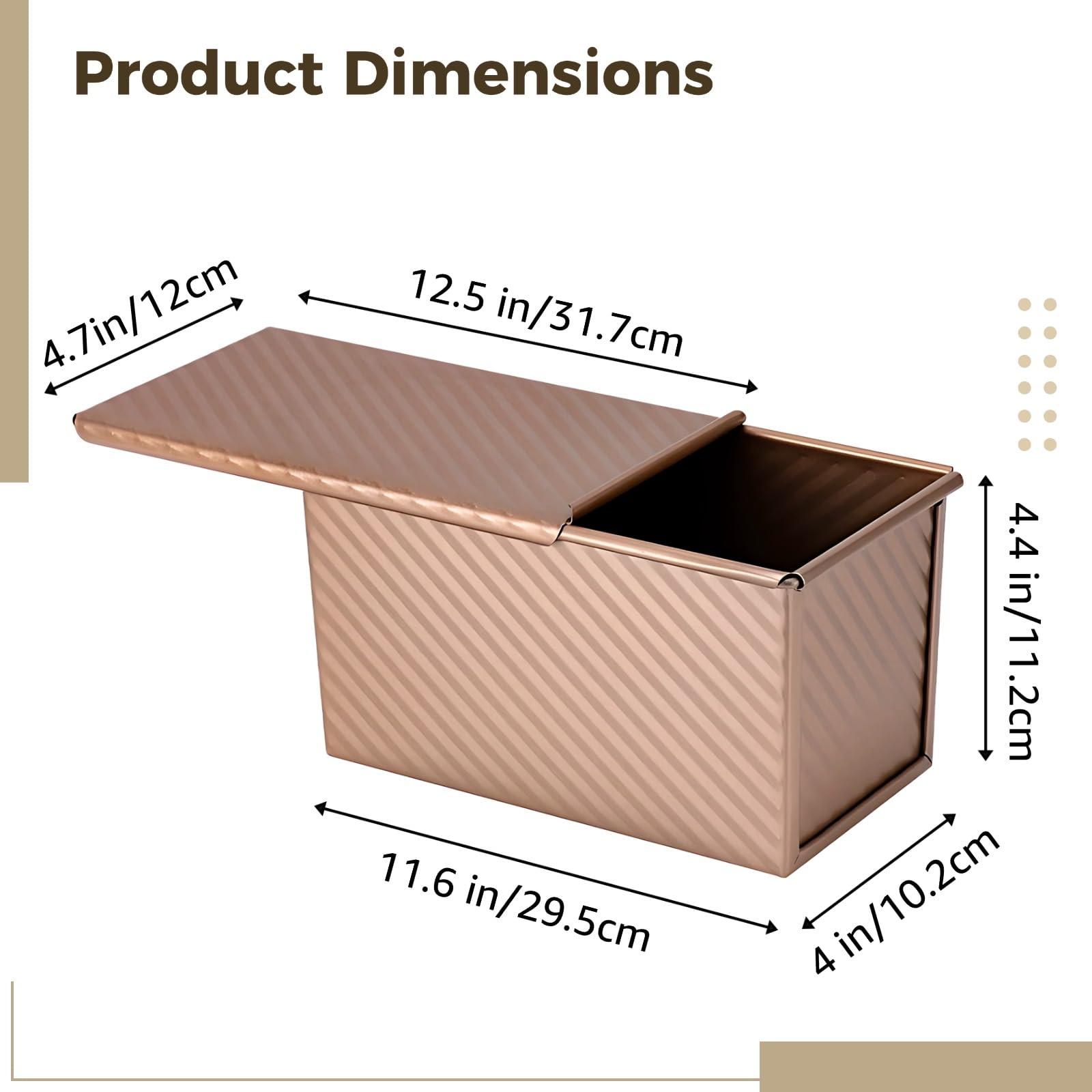 Carbonstahl-Pullman-Kastenform mit Schiebedeckel, 31,7 x 12 x 11,2 cm, Roségold, 750 g Fassungsvermögen, für selbstgemachtes Toastbrot, Brotbackform, ofenfest bis 446 ℉