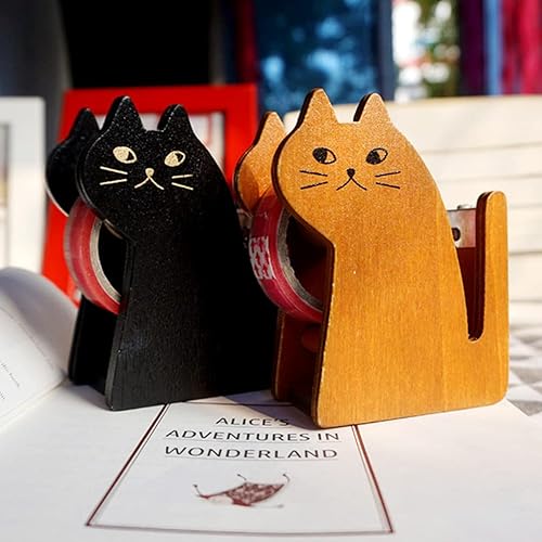 Miniatura 3 de Zerodeko 1 dispensador de cinta de gato, dispensador de cinta, cortador de cinta de madera retro para accesorios de escritorio de oficina en casa,