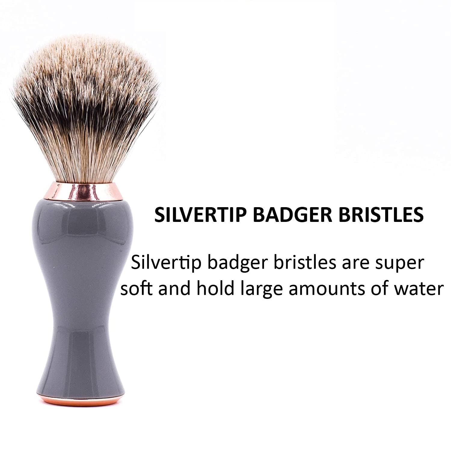 Parker Safety Razor Silvertip Badger Rasierpinsel mit Ständer – Extra dichte und extra weiche Borsten – Deluxe grauer und roségoldener Griff – Rasierpinsel für Herren und Damen