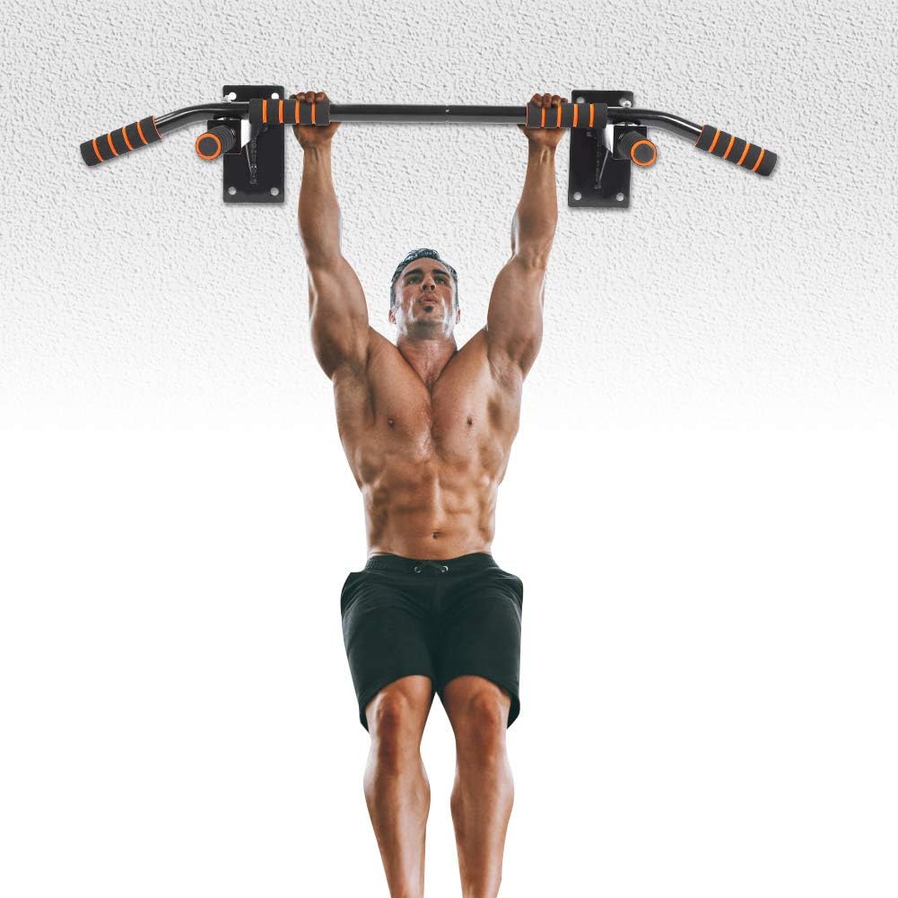 Biuzi Pull Up Bars 1Set Steel Pipe and Foam Wall Mount Pull Up Bar Chin-up Body-bulding Exercise Fitness Gym Home Pull-up Equipment Black