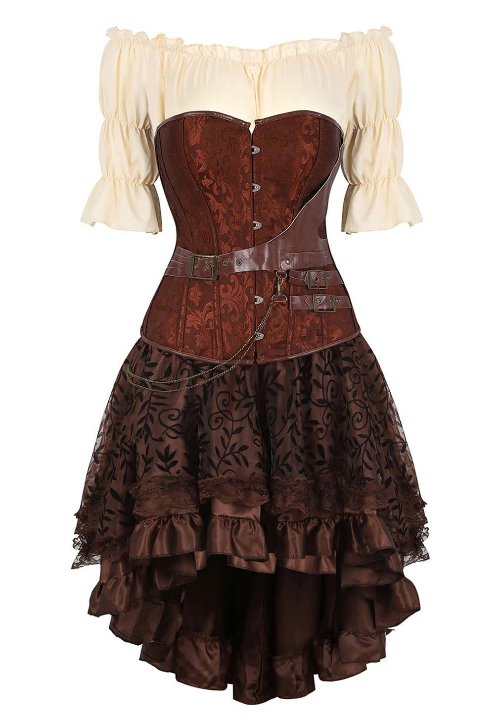 Grebrafan Steampunk Party Corsage mit Rock und Piratenbluse | Halloween Kostüm Korsett Damen Gothic