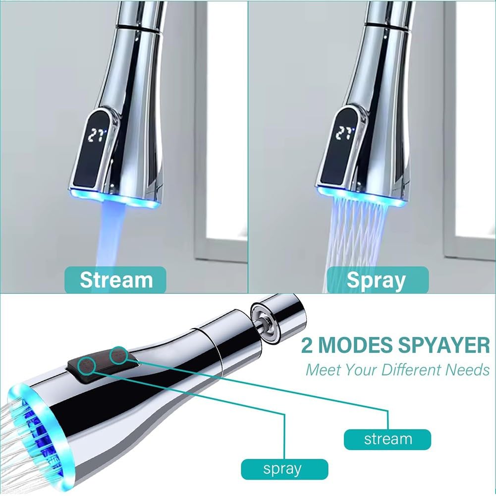 Cyfrowy wyświetlacz LED dysza kranu kuchennego - materiał ABS wyciągany kran zlewozmywakowy do nowoczesnych kuchni łatwa instalacja stylowy design wskaźnik temperatury wody