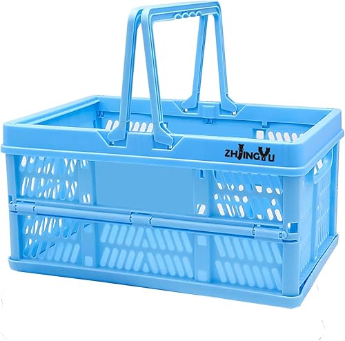 Cajas para almacenamiento, cestas de plástico para organizar, cesta de la compra plegable, caja plegable con asas, caja de almacenamiento plegable,