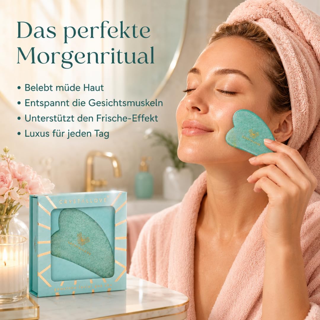 CRYSTALLOVE Gua Sha Stein aus Amazonit – Gesichtsmassage Tool Limited Edition – Gua Sha für Gesicht, Hals & Dekolleté – Lymphdrainage & Anti Aging Beauty Tool