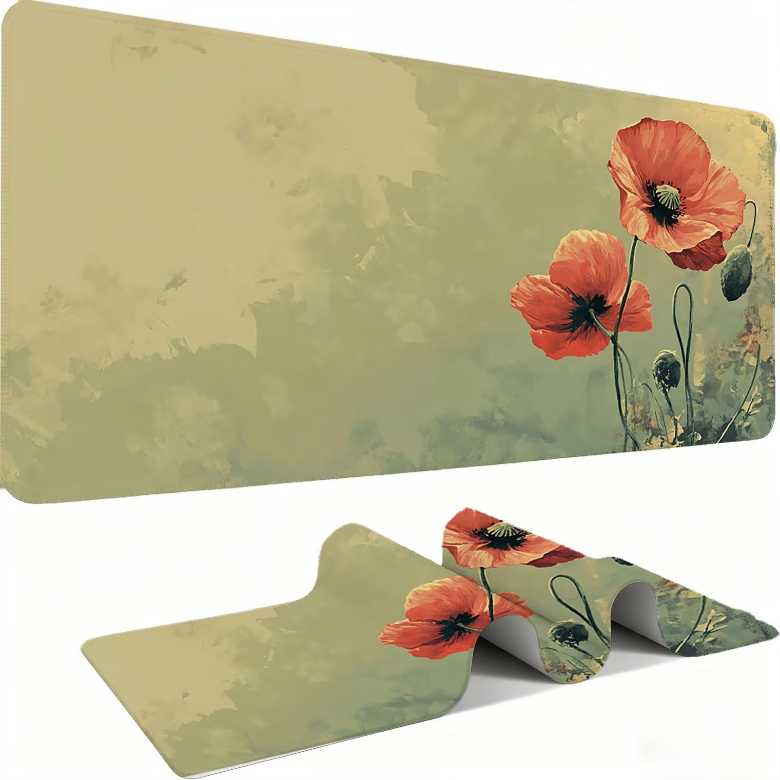 Podkładka pod mysz XXL kwiatowa/czerwona 1200 x 600 mm duża podkładka pod mysz szyte krawędzie wodoodporna antypoślizgowa duże rozszerzone akcesoria biurowe do PC, przenośna poprawia dokładność i