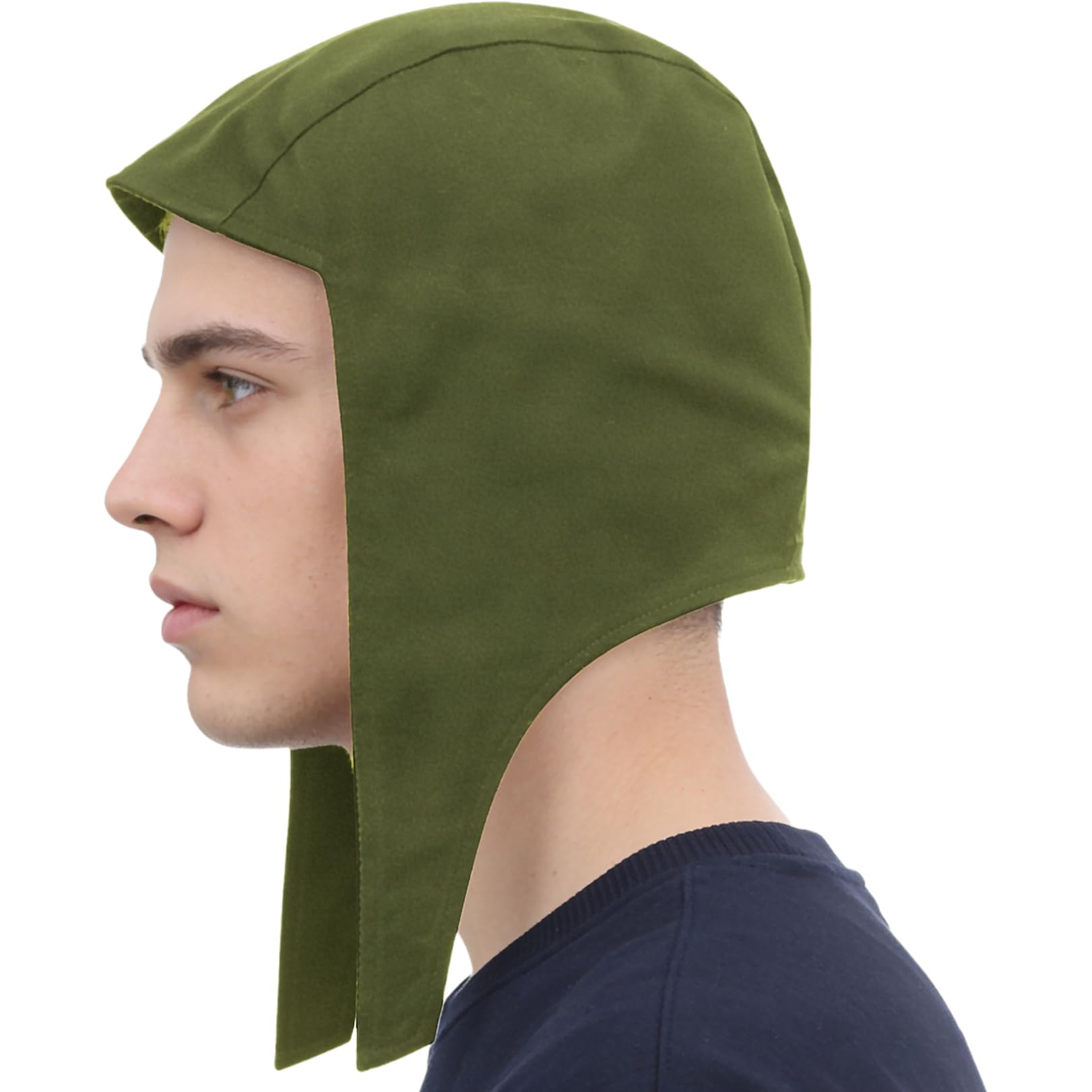 FEESHOW Medieval Coif Cap Linen Hats Bonnet with Ear Flaps Victorian Peasant Cosplay Arming Cap Green One Size