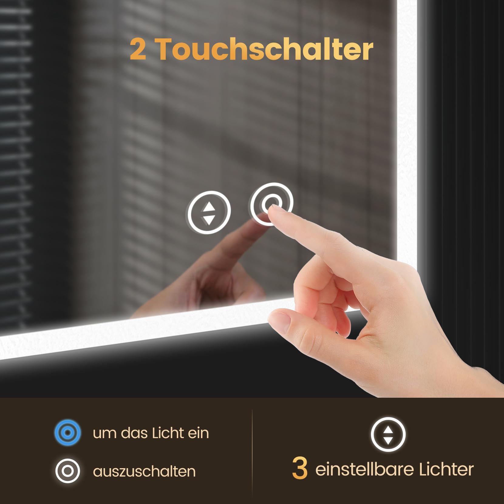 YOLEO Badspiegel mit Beleuchtung 100x80cm, Badezimmerspiegel LED mit Steckdose, Wandspiegel mit Touchschalter und Explosionsgeschütztes Glas, 3 einstellbare Lichtfarbe, 6500K