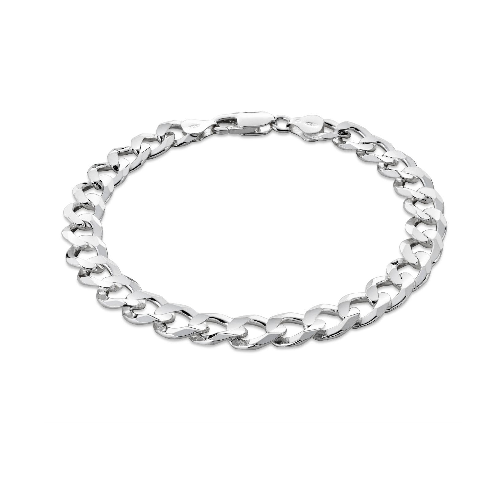 Pulsera Para Hombre De Plata Maciza 925 Con Diseño De Eslabones Y Cierre De Mosquetón