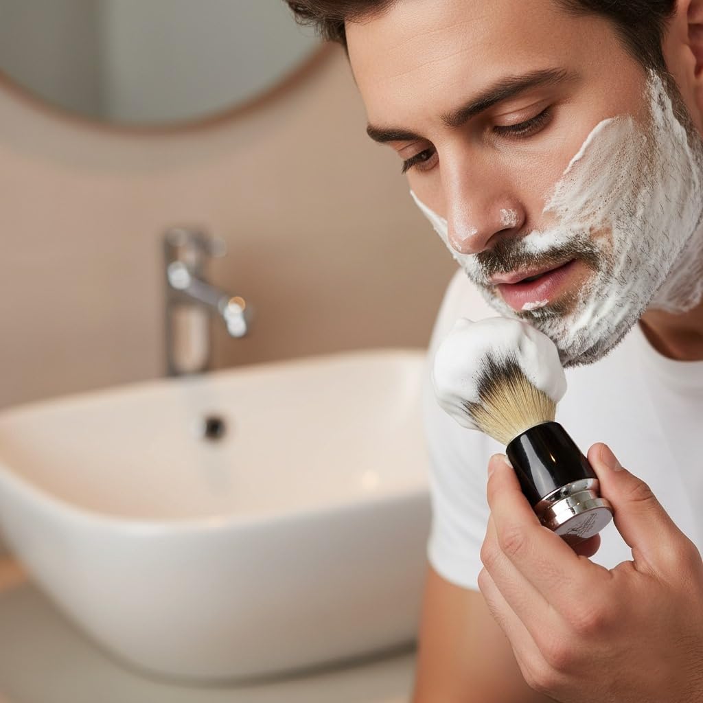 Pennello da barba in 100% puro pelo di tasso, fatto a mano, in legno, per tutti i tipi di pelle, strumento personale e professionale per parrucchieri, rasatura a umido, VINTAGE BARBER LONDON (nero)