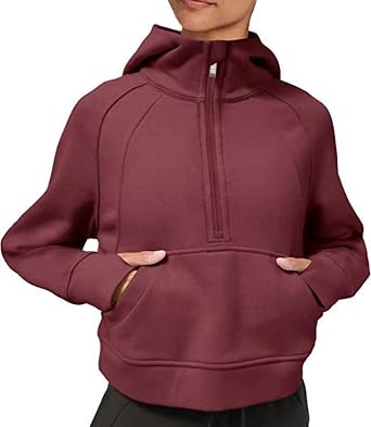 Womens Half Zip Cropped Sweatshirts Pullover Fleece Quarter Zipper Hoodies Winter Clothes Sweaters Thumb Hole