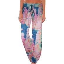 NEWCOSPLAY Womens Comfy Pajama Drawstring Wide Leg Pants | 92% Polyester & 8% Spandex, Casual Palazzo Lounge pants for women, PJ bottoms, Floral Drawstring Pants, Yoga Wide Leg Pants