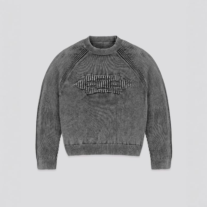 Men's Goth Sweaters Geometric Pattern Crew Neck Knit Pullover Vintage Y2K Knit Casual Pullover Unisex Sweaters4