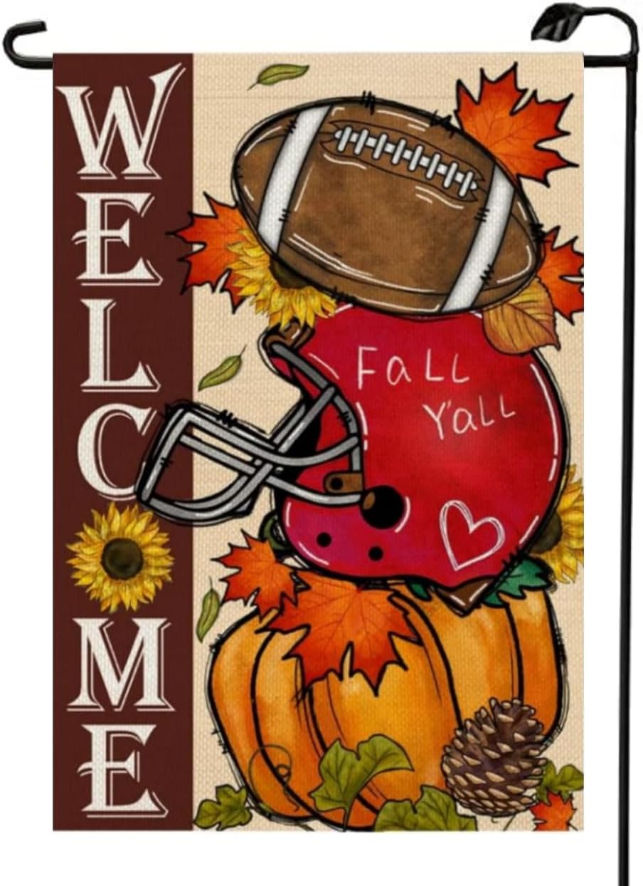 Football Fall Garden Flag 12x18 Inch Double Sided for Outside Welcome Small Seasonal Autumn Thanksgiving Pumpkin Outdoor Decorations for Yard QJ12 multicolor D