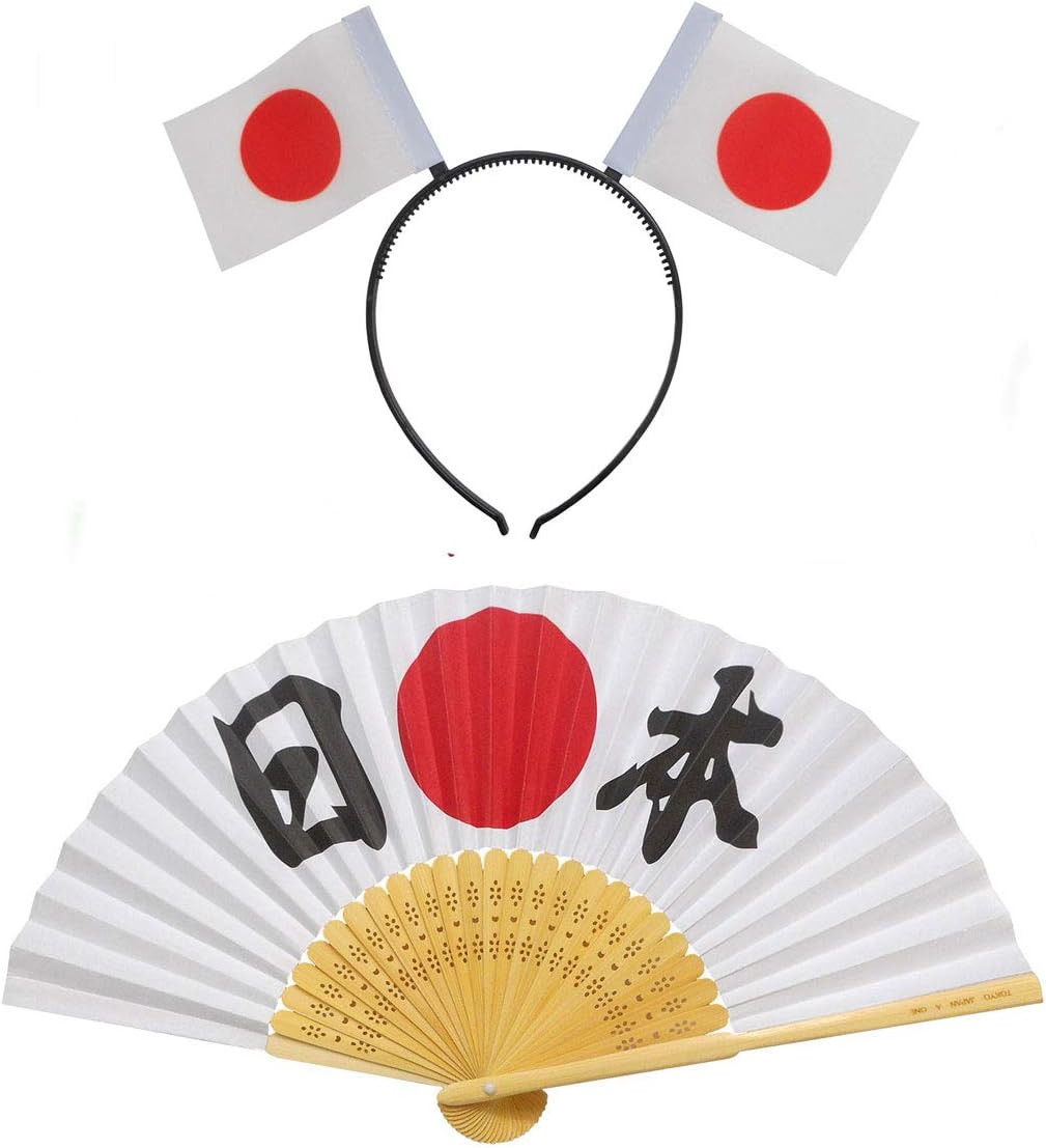 A One 日本応援 扇子 カチューシャ ワールドカップ スポーツイベント 日本代表 応援グッズ 日の丸 Folding 応援ニッポン 日本応援グッズ Fan 毎週更新 Headband 海外 1セット 国旗 お土産 日本国旗