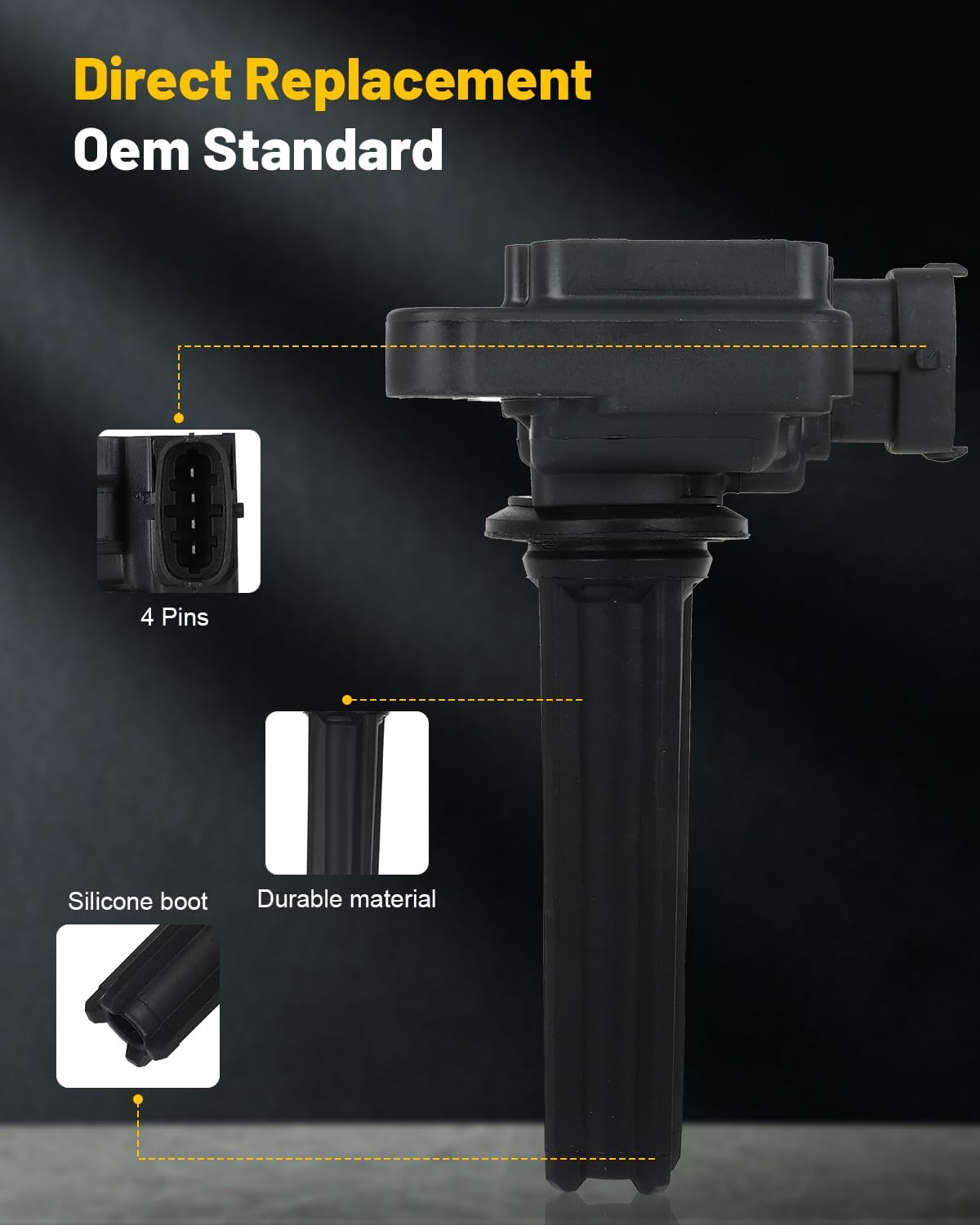 OCPTY Fits 2003-2011 for Saab 9-3 2.0L/L4,2010-2011 for Saab 9-3X 2.0L/L4 Ignition Coil Packs 4-Pins #UF526 (4 Ignition Coils with 4 Iridium Spark Plugs Pack)