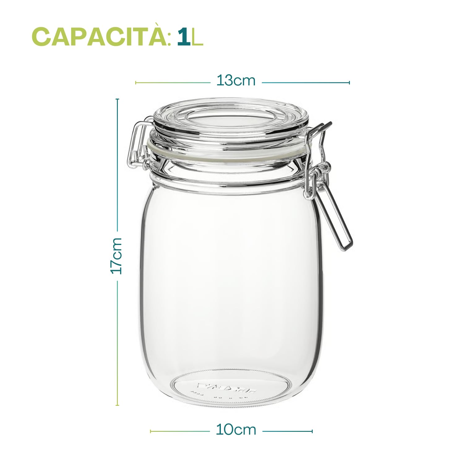 PALUPLUS 12 Barattoli in Vetro Tondi con Coperchio da 1 Litro, Misura 13x12x17 cm, Vasetto vuoto con Chiusura a Clip Ermetica, vasi sottovetro per marmellate, Biscotti, Cereali, Bomboniere -249C -9