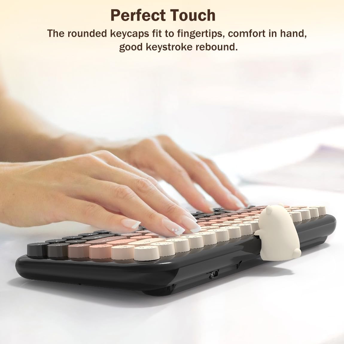 Wireless Bluetooth Keyboard for iPad/Tablet/Laptop/PC/Windows/Mac, Retro Typewriter Keyboard Colorful Round Keycaps, Cute Magnetic Bear, Multi-Device Support, 2.4GHz Cordless Connection with Shortcuts - Image 5